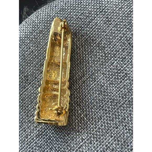 Lipstick Brooch Pin Gold Tone Clear Rhinestone Red Enamel Retro Cocktail Career - Picture 4 of 4